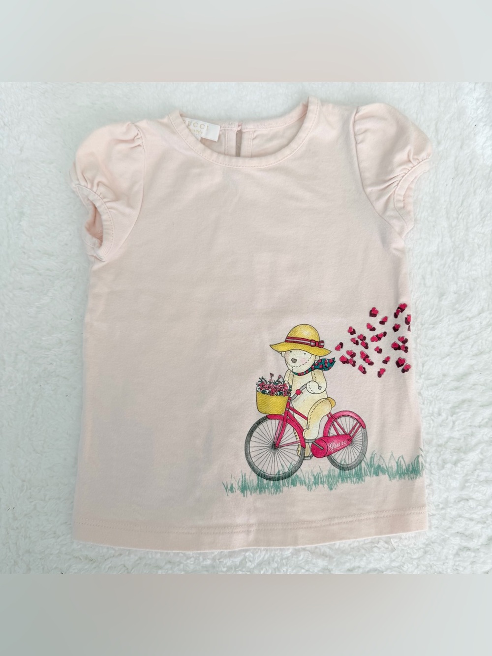 Gucci baby girl 3/6m tops clothes tee t shirt bear pink cotton authentic infant